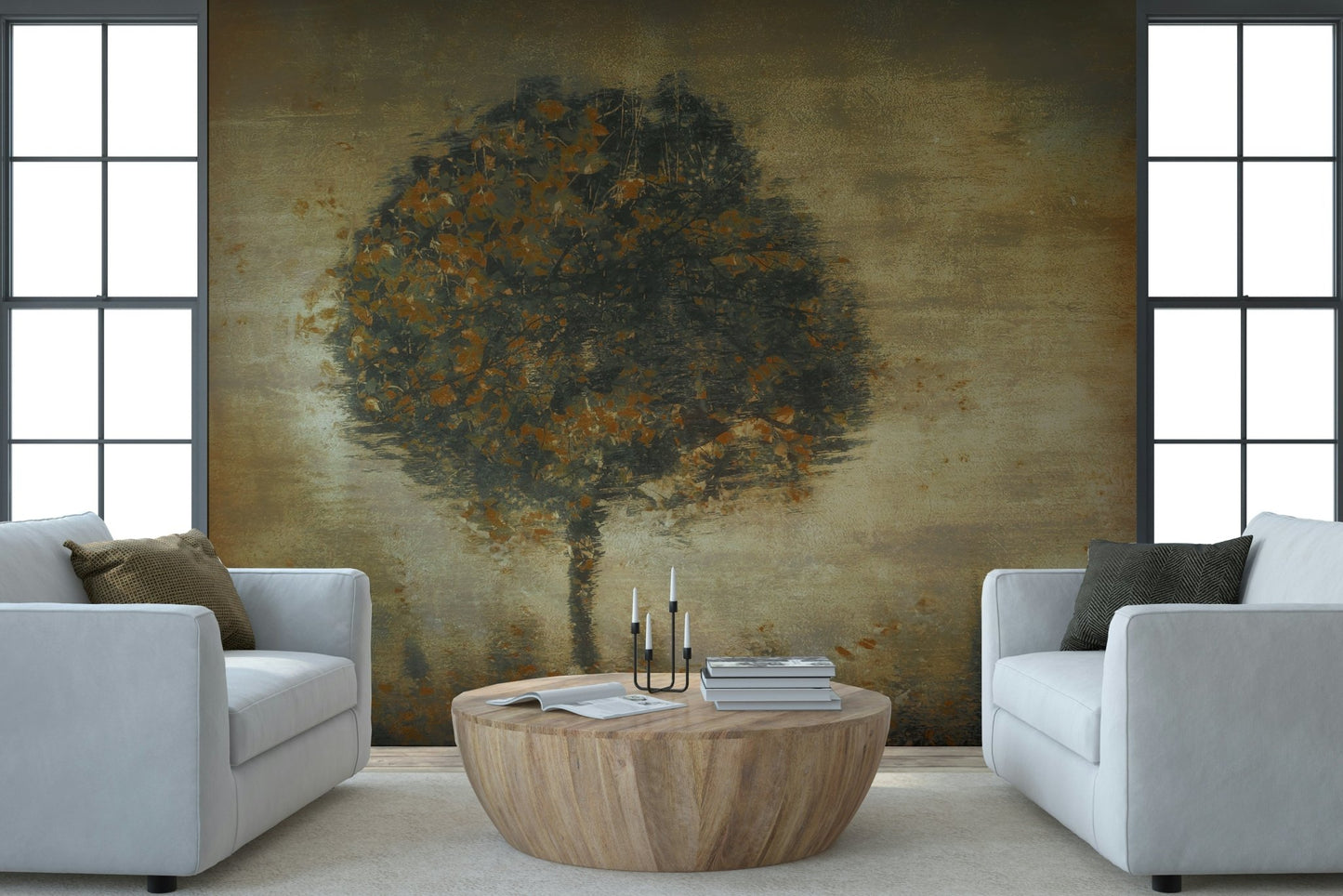 A contemplative misty woods wallpaper mural for a feature wall.