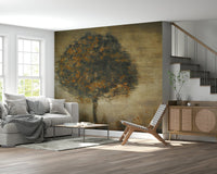 A graceful subtle leaf wall mural in warm, natural tones.