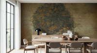 A peaceful woodland vista mural on decorative wallpaper.