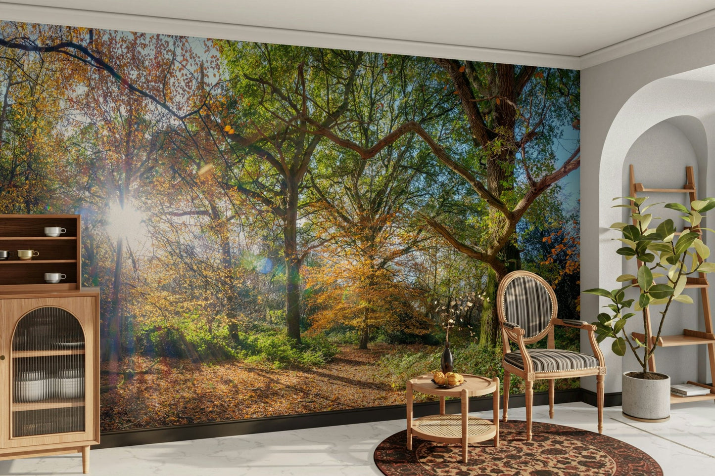 Trees in sunlight autumn mural design

