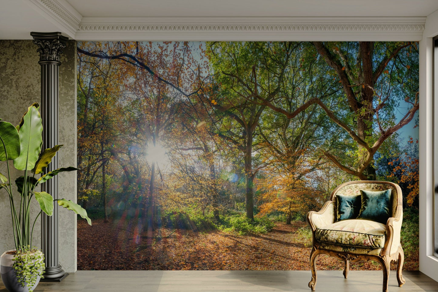 Autumnal Sunbeams wall mural design

