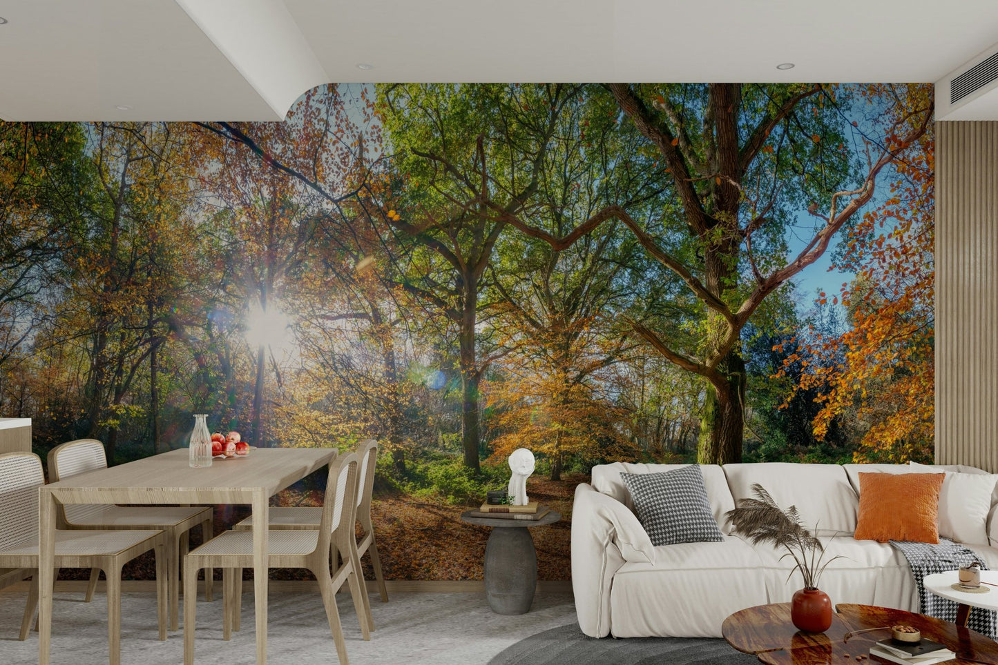 Warm sunlit forest wallpaper for walls

