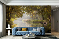 The trees have rich, colorful leaves in shades of orange, red, and yellow.

