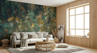 A graceful subtle leaf wall mural in warm, natural tones.
