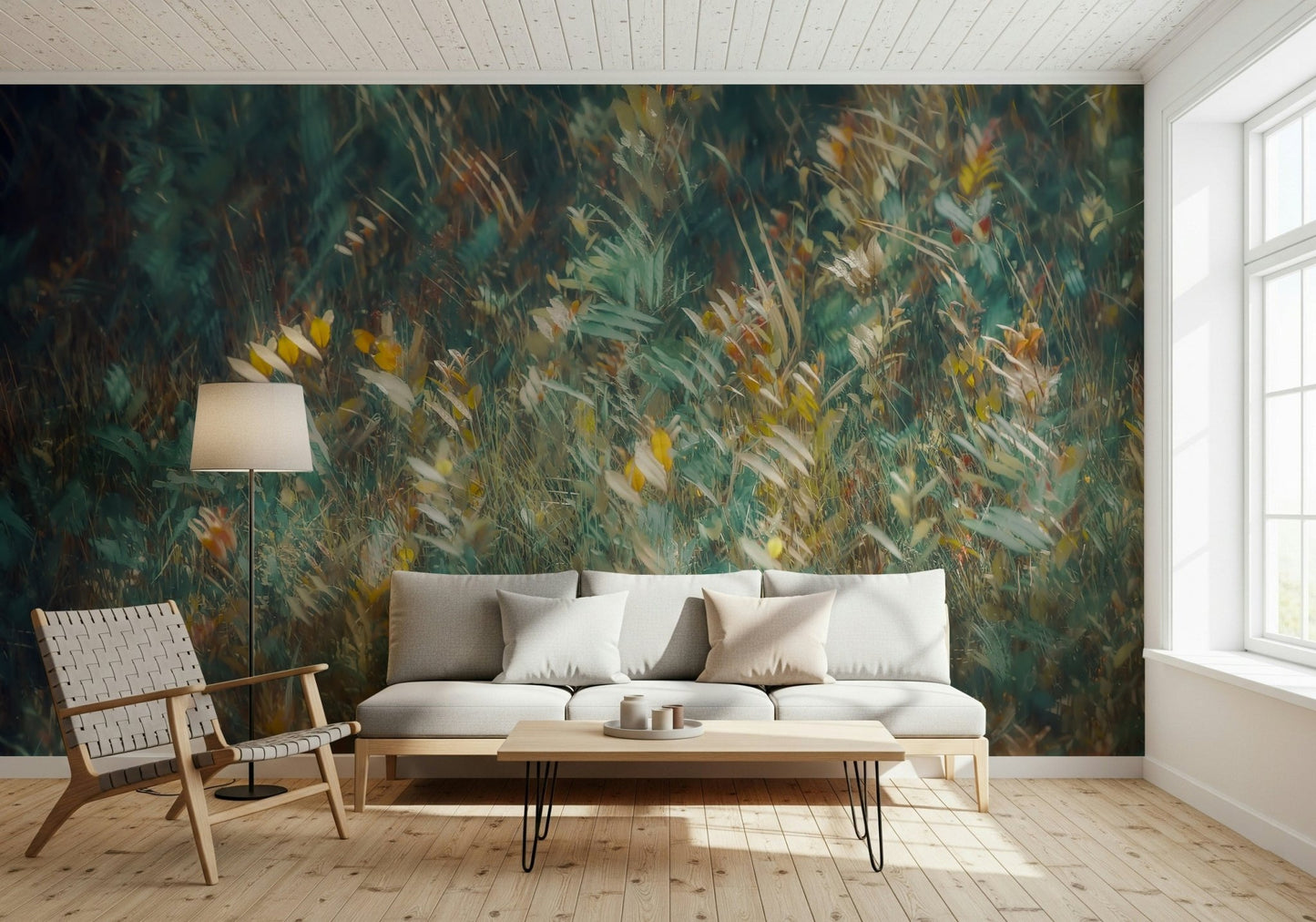 A contemplative gentle woods wallpaper mural for a feature wall.