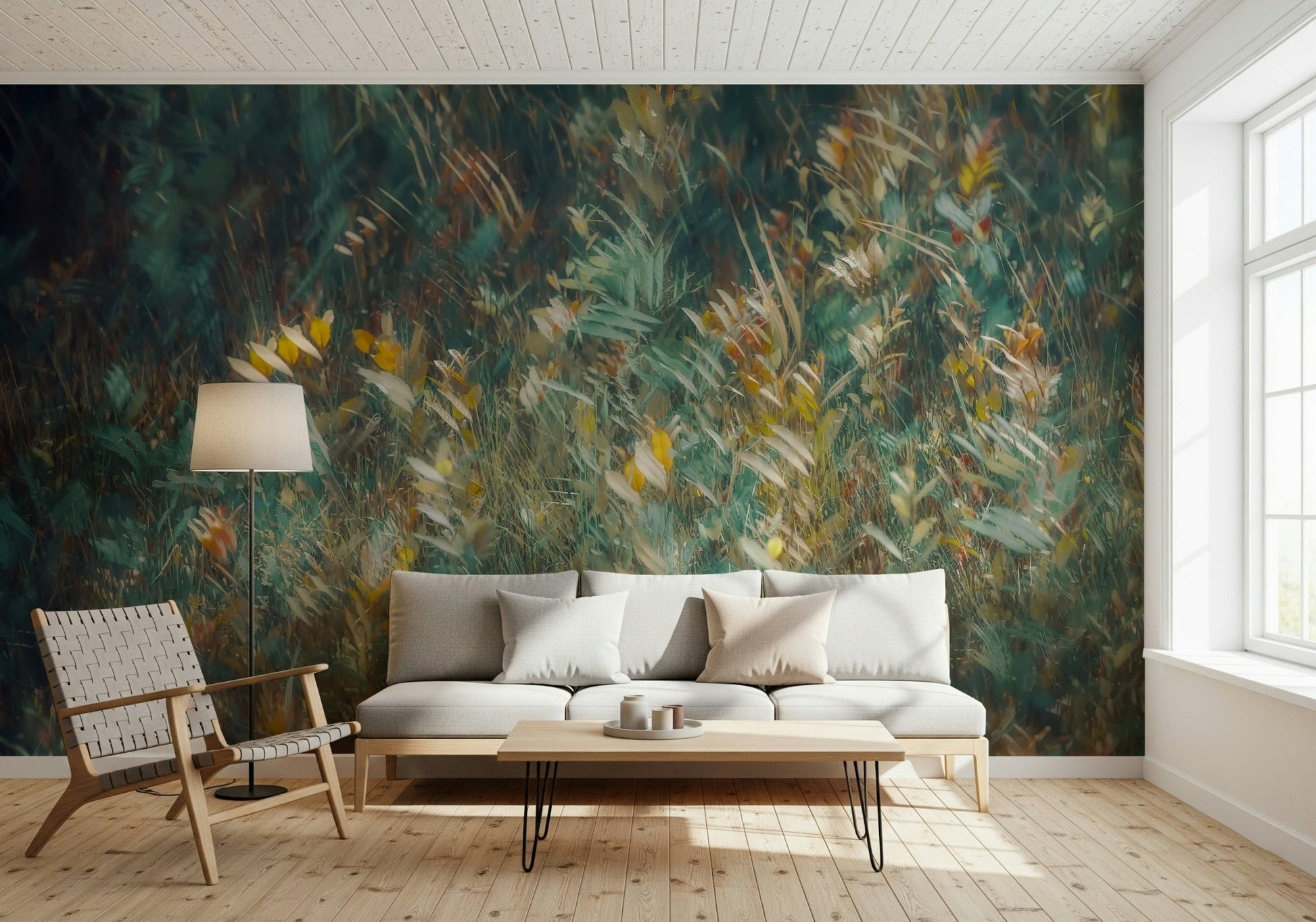 A contemplative gentle woods wallpaper mural for a feature wall.
