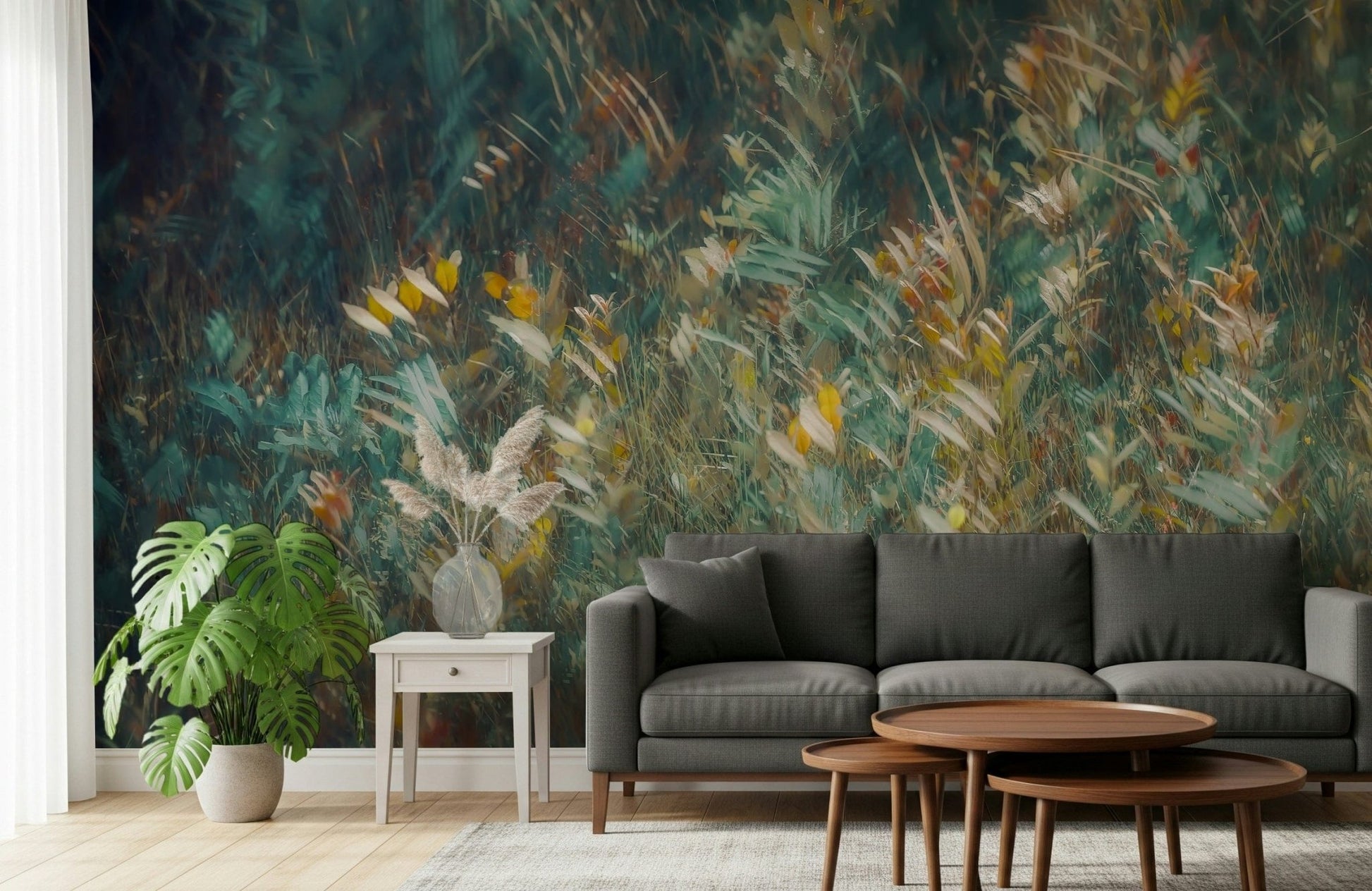 A beautiful wide-angle wall mural of a dreamy wood.