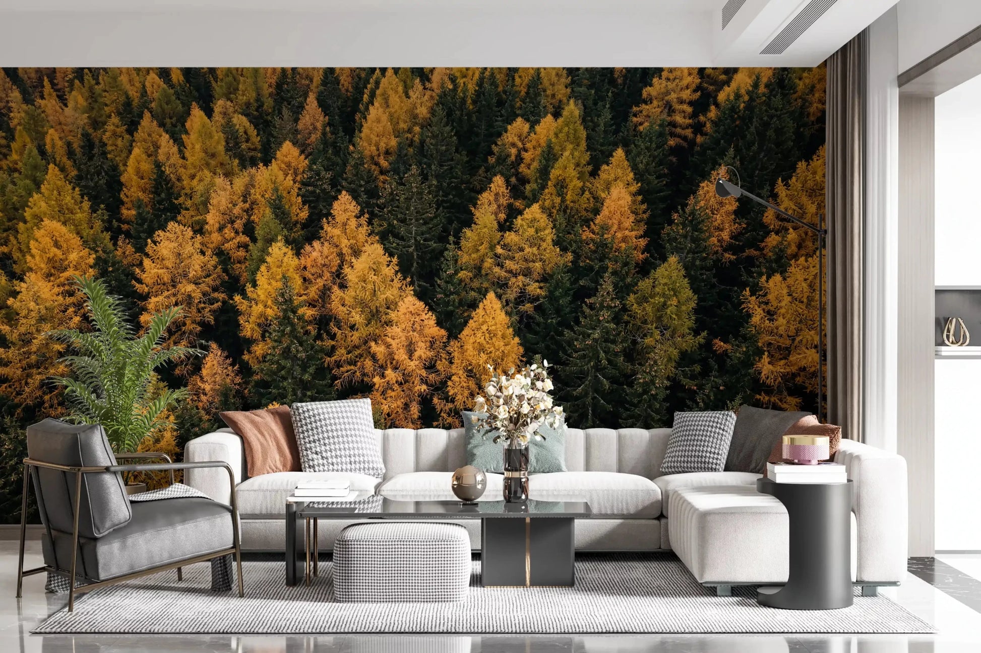 Autumnal Woods Symphony wall mural showing dense fall forest canopy, GD9251