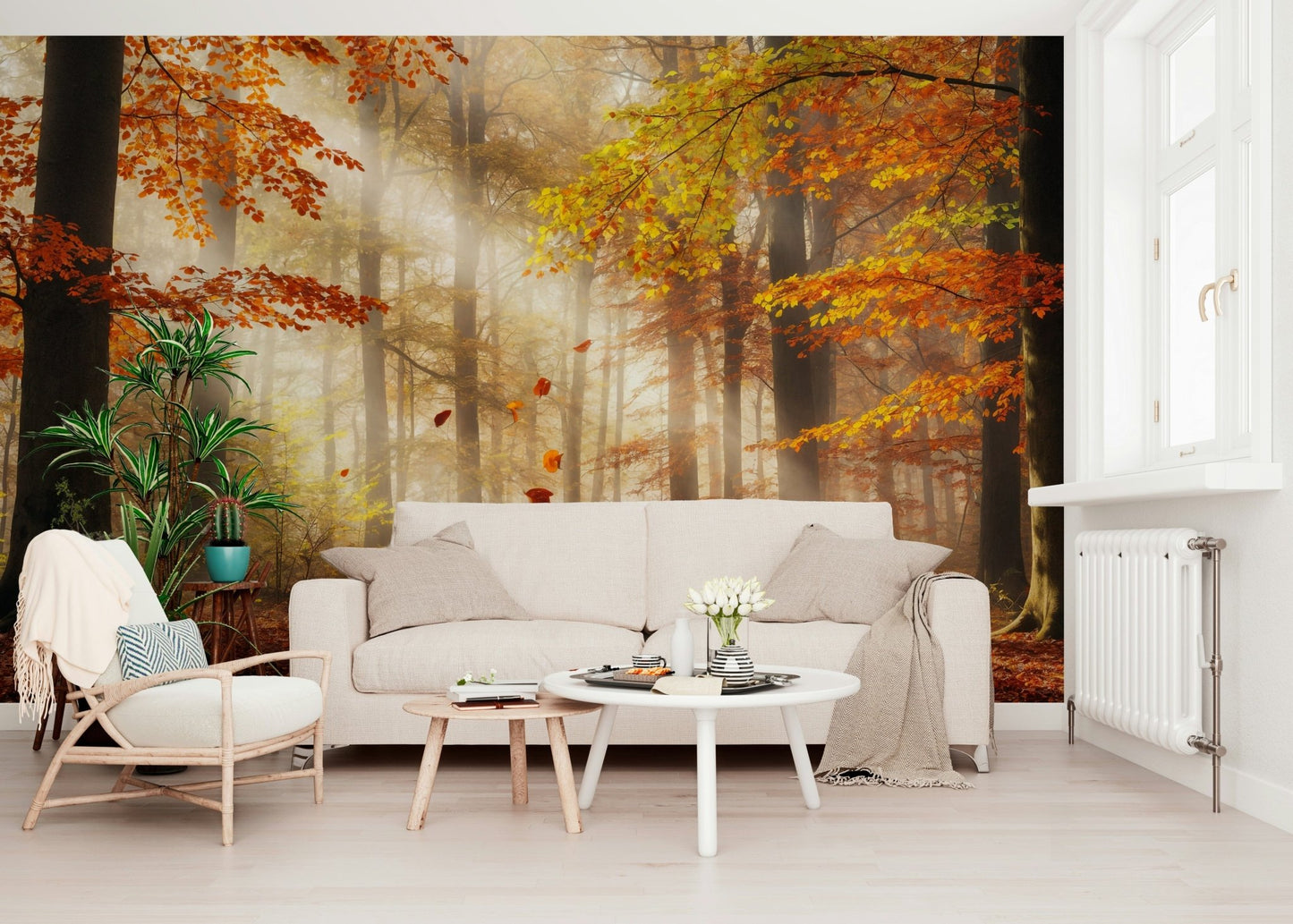 Detailed autumn foliage on a textured wall mural for a study wallpaper.