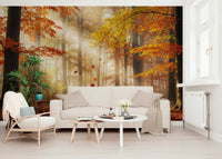 Detailed autumn foliage on a textured wall mural for a study wallpaper.