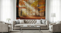 Autumn's Embrace Wall Mural used as a focal point in a hallway wallpaper.