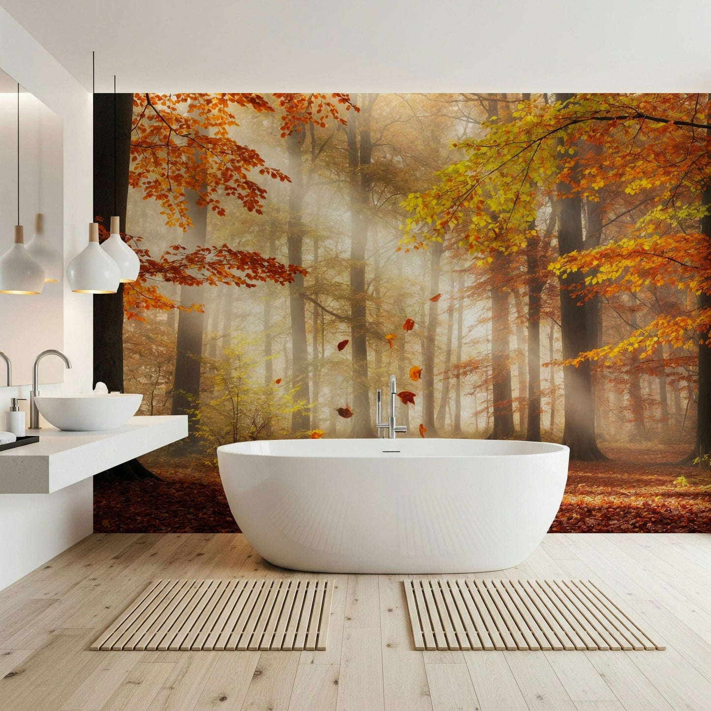 Earthy toned nature wallpaper for a feature wall in a modern flat wall mural.