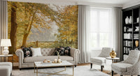 Serene path through golden trees on a durable wall mural for a feature wall.