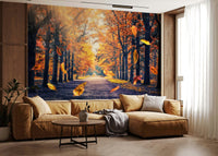 This kitchen lounge area feels warmer with Autumn's Golden Path Wall Mural nearby
