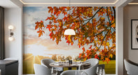Dining room using Autumn's Golden Symphony Wall Mural and sunset field, GD8631