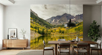 Panoramic nature wallpaper capturing the transition of seasons in the mountains.