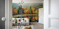 Living room settles with Autumn's Reflection wall mural calm reflections