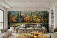 Autumn's Reflection wall mural keeps a Living area calm with natural layering