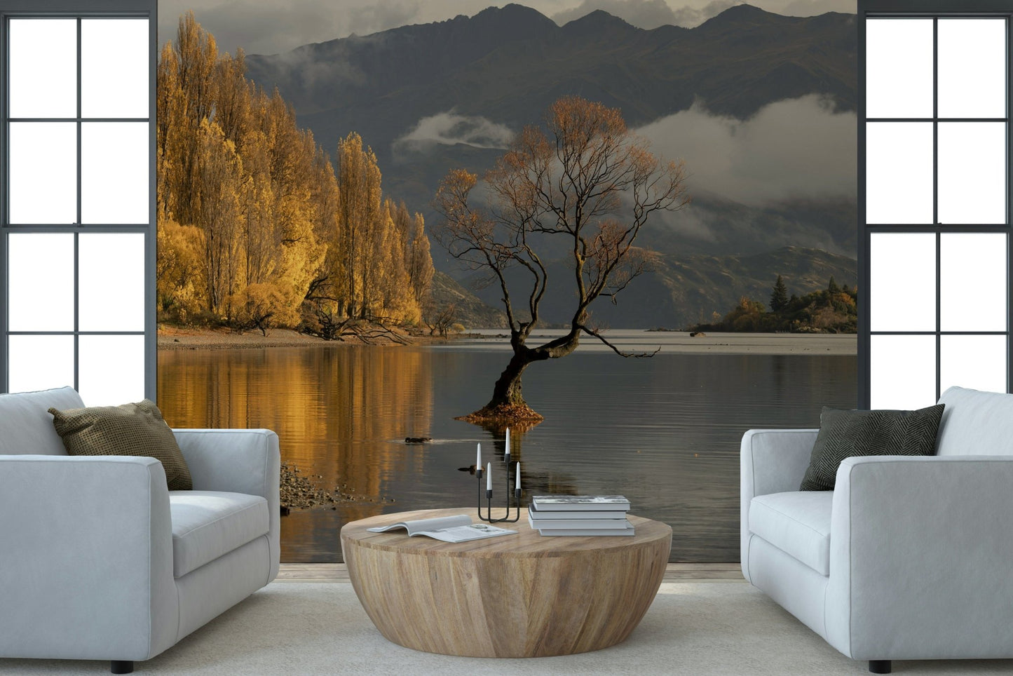 Warm earthy tones wall mural for a modern home office feature wall., GD6923