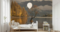 Golden autumn trees mural for a peaceful study room interior., GD6923