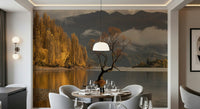 Autumn's Reflection Woodland Wall Mural in a minimalist living room., GD6923