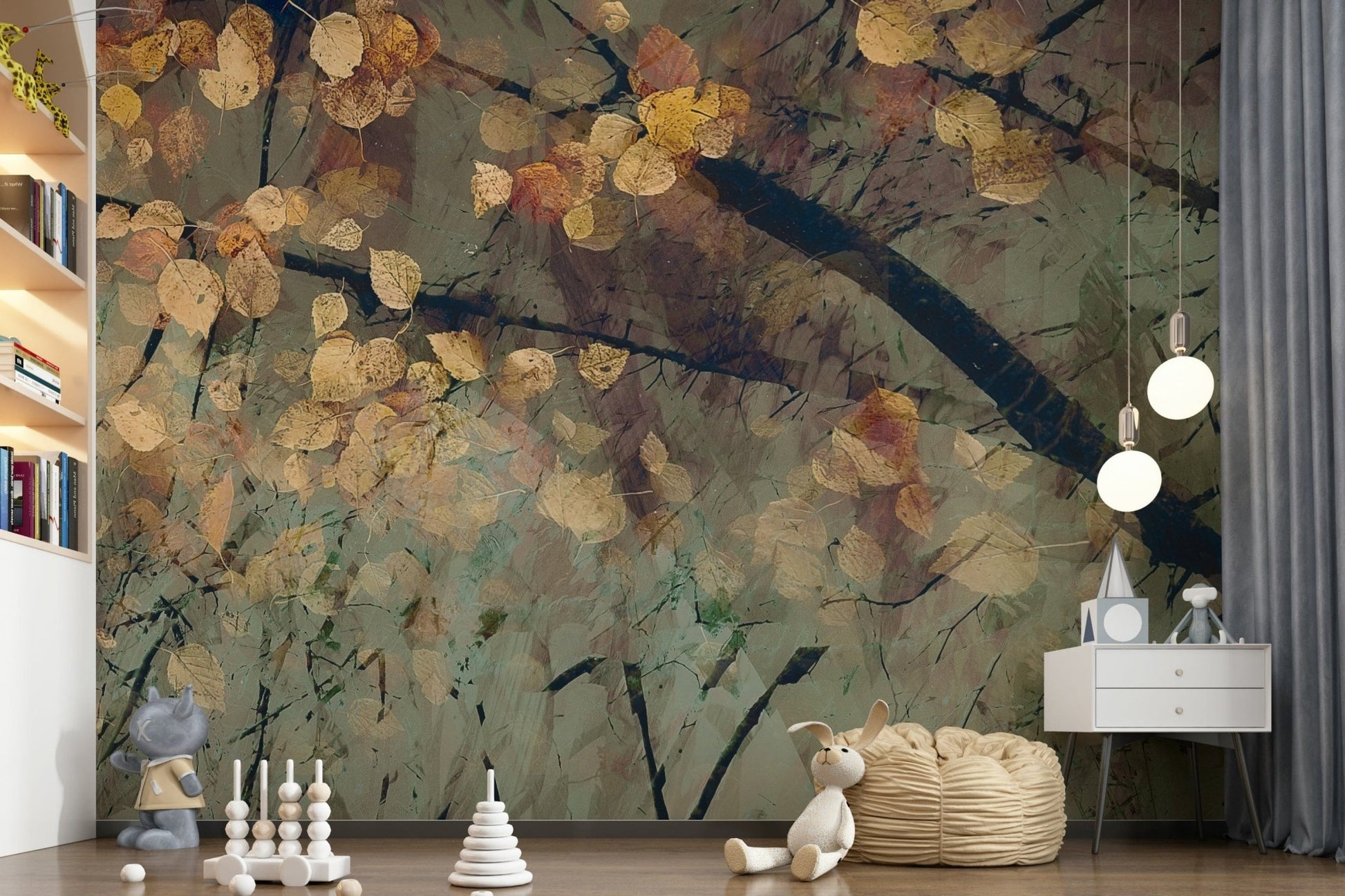 Autumn's Tranquil Reflection Wall Mural for a sophisticated guest suite wallpaper.