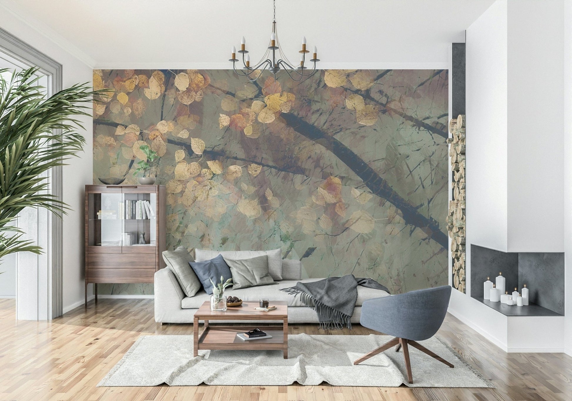 Seasonal woodland scene wall mural for a peaceful reading lounge.