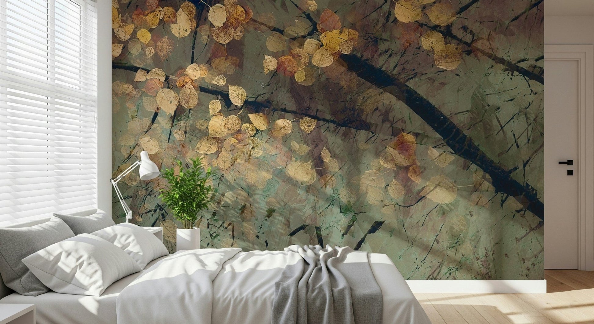 Autumn's Tranquil Reflection Wall Mural as a hallway focal point wallpaper.
