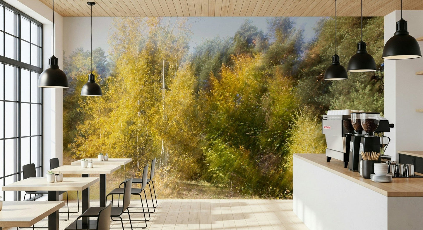 Abstract nature wallpaper featuring vertical streaks of orange and gold foliage.
