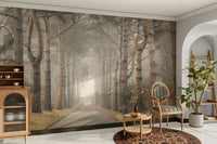 Forest road mural with gentle morning light

