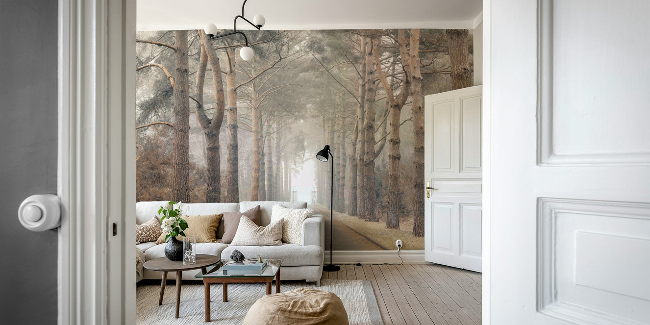 Forest mural wallpaper with tall trees