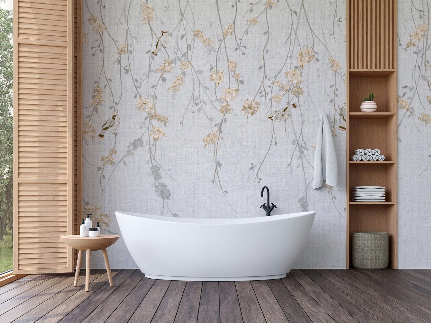 Avian elegance wall mural showcasing birds and leafy branches.
