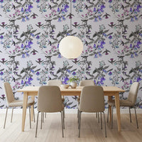 Decorative wallpaper with Aviary birds and Twilight Bloom vines, GD9339