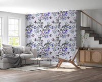 Aviary Twilight wallpaper with layered blooms and branch pattern, GD9339
