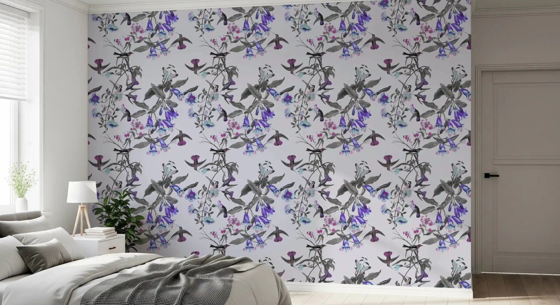 Bloom wallpaper with Aviary Twilight pattern and soft branches, GD9339