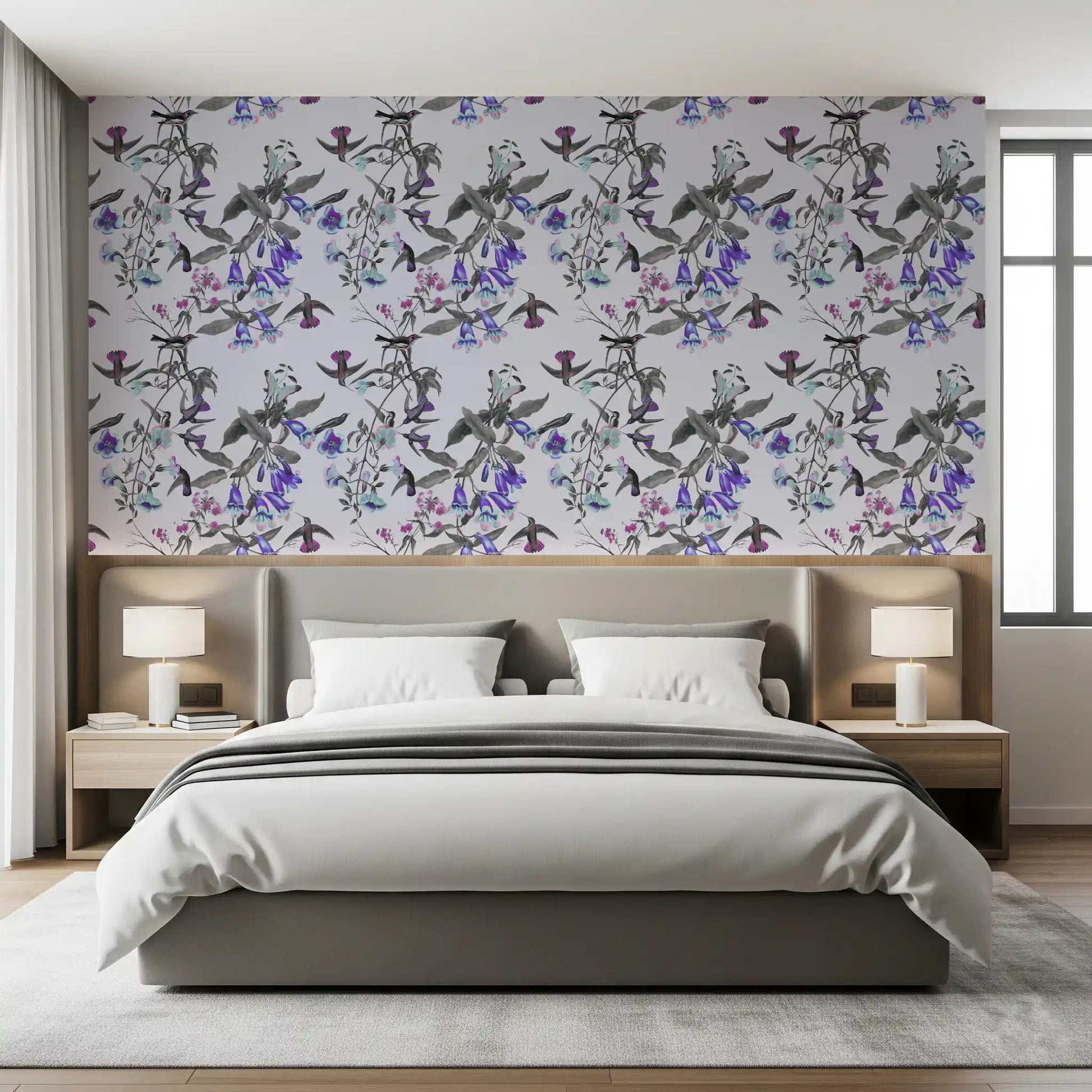 Aviary Twilight Bloom wallpaper with graceful bird branch pattern, GD9339