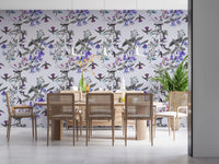 Aviary Twilight wallpaper in dining room with blooming vines, GD9339