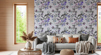 Aviary Bloom wallpaper in hallway with layered floral birds, GD9339
