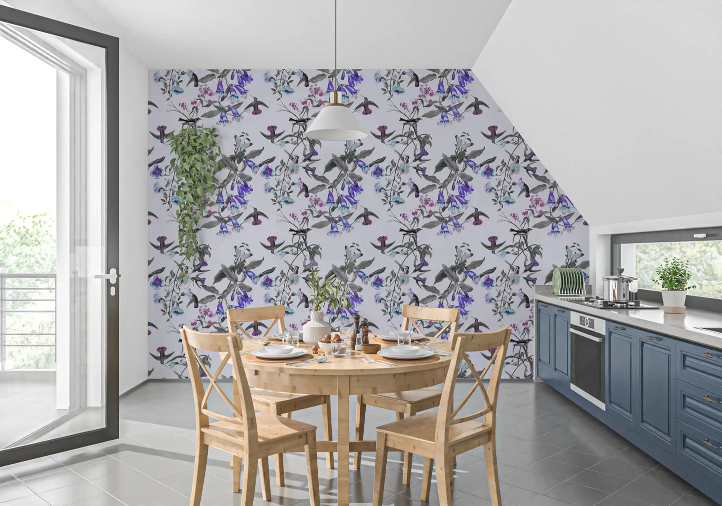 Twilight Bloom wallpaper with bird motifs and soft floral detail, GD9339