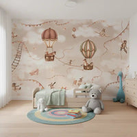 Whimsical animal Wall Mural in Aviation Adventure Mono tones