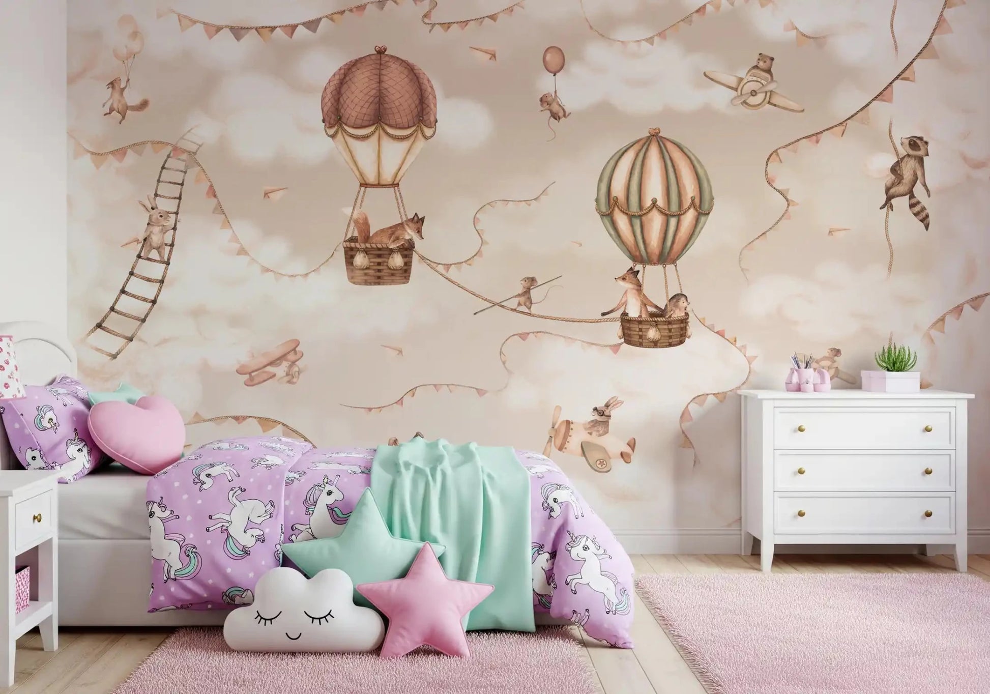 Storybook sky Wall Mural in Aviation Adventure Mono style
