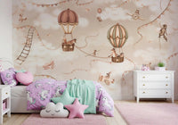 Storybook sky Wall Mural in Aviation Adventure Mono style