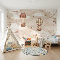 Playroom wall with Aviation Adventure Mono Wall Mural clouds