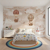Aviation Adventure Mono Wall Mural with rabbits and small planes