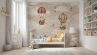 Aviation Adventure Mono Wall Mural with foxes in hot air balloons