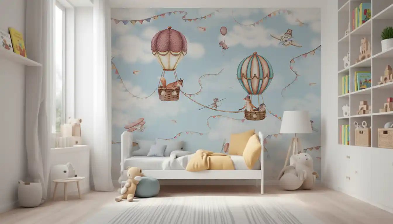 Kids sky scene Wall Mural with Aviation Adventure design, GD9167
