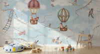 Aviation Adventure Wall Mural with bunting and soft clouds, GD9167