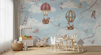 Aviation Adventure Wall Mural with fox in hot air balloon, GD9167