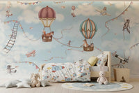 Playroom wall with Aviation Adventure Wall Mural animals flying, GD9167