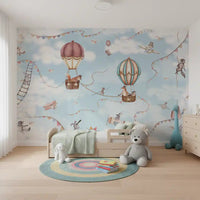 Nursery styled with Aviation Adventure Wall Mural balloon scene, GD9167